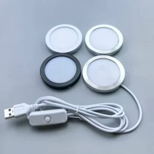 60mm LED Light Base USB 5V 12V Dupont Line Round Under Cabinet Light LED Puck Light Warm White for Kitchen Counter Down Lighting