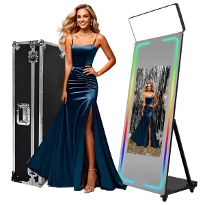 65 Inch Smart Mirror Photo Booth with 32 Inch HD Touch Screen and RGB Ring Light for Interactive Museum Exhibitions
