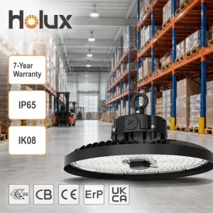 6500K Warehouse 50W 60W 80W 200 lm Per W 5050 LED PC Lens IP65 IK08 7 Year Warranty Industrial UFO LED High Bay Light