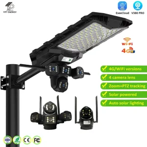 6MP All in One Solar CCTV Street Light Camera PTZ AI Motion Sensor 4G WiFi IP65 Outdoor Lighting for Garden Yard