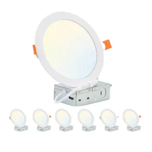6Pack 6Inch 12W Canless LED Recessed Ceiling Light 5CCT Dimmable Ultra Thin SMD2835 Downlight 2700K-5000K Easy Installation