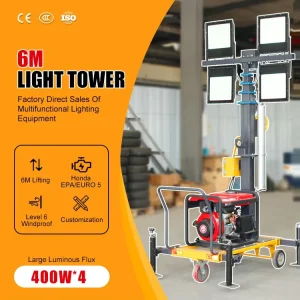 6m 7m 9m Super Bright Emergency Site Night Work Diesel Generator Stabilization Outriggers Manual LED Mobile Light Tower