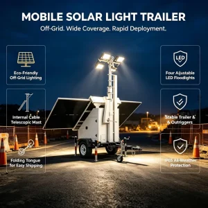 6m High Mast Solar Lighting Trailer Reliable All Weather Mobile Solar CCTV Trailer for Sports Event Security