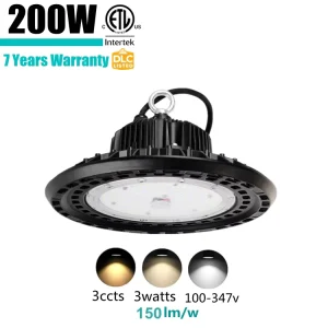 7 Year Warranty ETL DLC SAA 3CCT 3Watt Selectable 200W UFO LED High Bay Light 240W 200W 150W 100W 0-10V Dimmable Factory Lamp