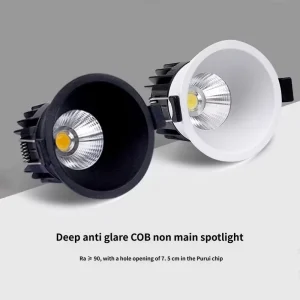 7.5cm Recessed COB Spotlight Black Deep Anti Glare Narrow Frame Concealed Mount Deep Cup Ceiling Lamp for Indoor Decor Lighting