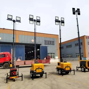 7m Mobile Light Tower Diesel Generator 4x400W LED Trailer Mounted Telescopic Mast Lighting Tower