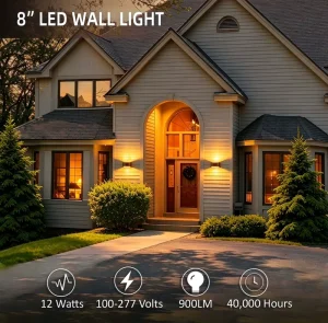 8 Inch 12W up and Down LED Wall Light 5CCT Tunable IP65 Waterproof ETL Listed Triac Dimmable Tuya Smart Outdoor Wall Sconce