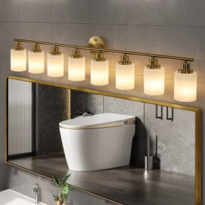8-Light 52 Inch Modern Gold LED Vanity Wall Lamp Fixture for Bathroom Makeup Mirror Decor