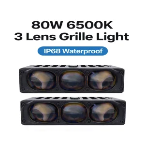 80W 6500K 3 Lens LED Car Grille Lights Bi Led Projector Lens DC12V Auxiliary High Low Beam Car Grille Lights
