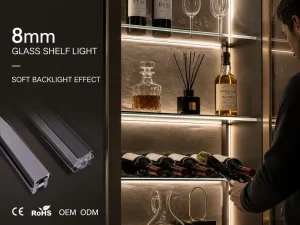 8mm Glass Shelf LED Profile Light Full Aluminum Back Lighting System for Luxury Cabinet Display OEM Manufacturer YB2001 41