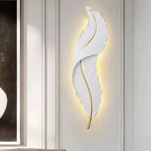 90CM Large Sculptural Feather Resin Wall Sconce Artistic Hand painted LED Hardwired Lamp Dimmable Background Wall Light
