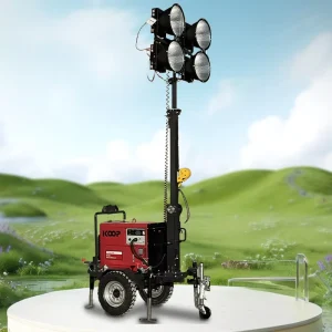 9M Hight Portable Lighting Tower Adjustable Durable Compact Lighting Tower with 4*1000w LED Lights