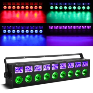 9PCS 4 in 1 RGBW + 9PCS UV LED Wall Washer Lighting Strobe Light Bar DMX Black Light IP33 Rated 90CRI 60W