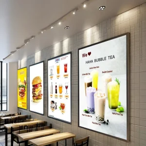 A1 A2 A3 A4 Slim LED Advertising Light Box Glass Front Panel Aluminum Snap Frame Indoor Use Restaurants Shops LED Poster Frame