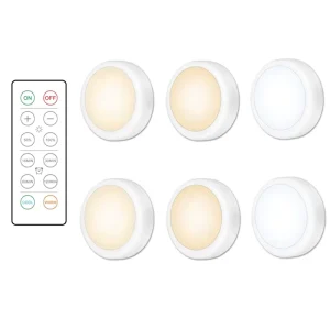 AA Battery Powered Cool and Warm White Wireless LED Under Cabinet Lighting LED Puck Light 6 Pack With Remote for Kitchen Closet