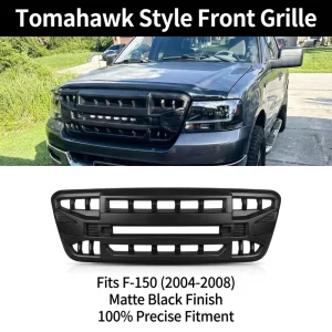ABS Offroad Front Grille Tomahawk Style LED Spotlights Fits F150 Matte Black Mesh Hood YURAN Series