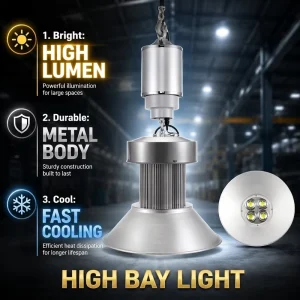 AMZHO Light Lifter High Power Aluminum IP66 100W 150W 200W for High Bay Light for Warehouse & Workshop with UFO Design
