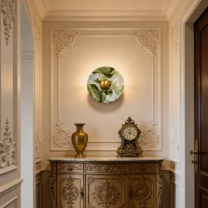 ART DECO Round Plate Aluminum Marble LED Multi Color Temperature Decorative Home Wall Lamp for Bedroom