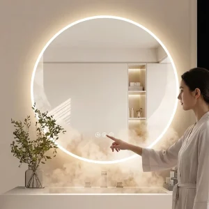 Acrylic Frame Smart Bathroom Mirror Modern LED Lighted Mirror Stepless Dimmable Memory Function for Luxury Villa Hotel Project