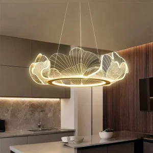 Acrylic Led Pendant Light Designer Golden Lotus Leaf for Living Room Dining Room Chandelier