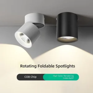 Adjustable Angle Full-Spectrum LED Surface Spotlight Foldable COB Ceiling Light Anti-Glare for Living Room & Hall