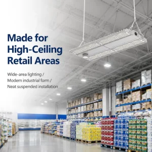 Adjustable Beam Angle LED Linear High Bay High Racking Warehouse Lighting Sensor CCT & Wattage Tunable Aluminum DLC Workshop