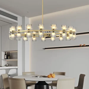 Adjustable Height 36″ Gold Crystal Luxury Round Chandeliers Pendant Lights for Dining & Living Room