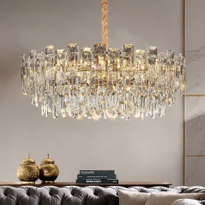 Adjustable Height Dining Living Room Hanging Lights 2 Tier Crystal Chandelier Pendant Light Fixtures for Dining Table