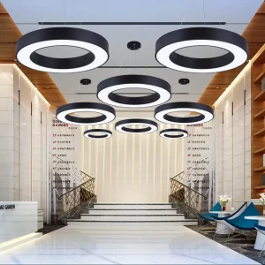 Adjustable Height Iron Black Hanging Lamp High Brightness Eye Caring LED Ceiling Light for Mall Long Lifespan Use