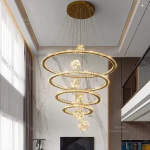 Adjustable Height Luxury Model Stainless Steel K9 Crystal LED Custom Large Hotel Chandelier Pendant Light