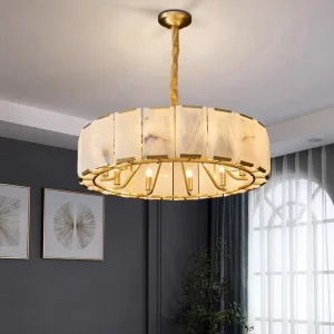 Alabaster Chandelier Luxury Led Pendant Hanging Light for Dining Room Kitchen Island Round Marble Chandelier