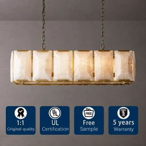 Alabaster Rectangular Chandelier Natural Stone Linear Pendant Light for Dining Room Restaurant Villa OEM Custom Fashion Light