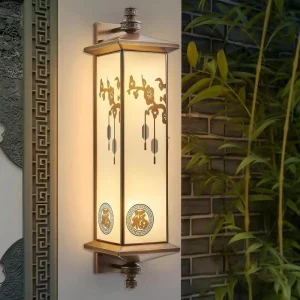 All Copper New Chinese Solar Wall Lamp Waterproof Outdoor Lighting for Villa Gate Courtyard Corridor