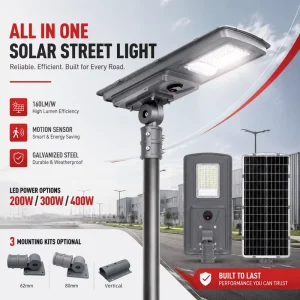 All-in-One Solar Street Light 200W 300W 400W Horizontal Vertical Mounting Bracket Kit For Residential Road Lighting