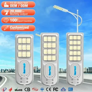 All-in-One Solar Street Light IP65 Waterproof ABS Outdoor Road Lamp with Microwave Motion Sensor for Highway, Parking Lot
