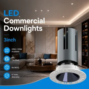Aluminum Adjustable 3in 22W Square Round Trimless Downlight Modern Anti-Glare Recessed Spotlight for Shop Hotel & Villa