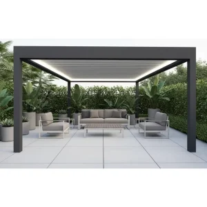 Aluminum Alloy Modern Electric Louvered Pergola Gazebo Customizable Dimensions Outdoor LED Light Sunshade Rainproof
