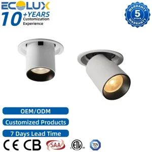 Aluminum Anti glare Embedded Telescopic Ceiling Light Stretch Spotlight Downlight for Shopping Malls Hotels