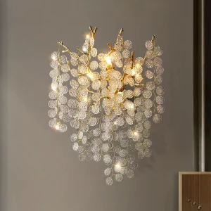 Aluminum Branch Glass Sheet Wall Lamp French Luxury Gold Tree Wall Fitting Modern Bedroom Restaurant Crystal Bracket Light