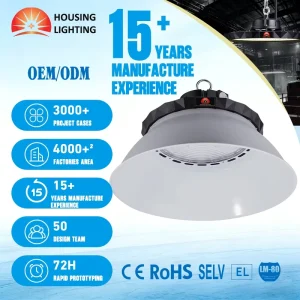 Aluminum High Bay Factory Light 240w 150w 100w 70w Industrial High Bay Lights with PC Anti glare Cover