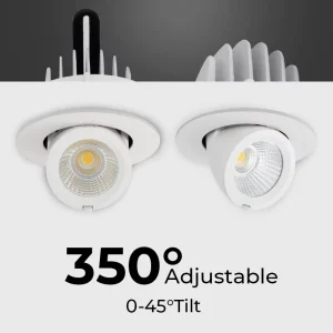 Aluminum LED Recessed Ceiling Spotlights Non-Dimmable Adjustable High Brightness Downlights 15W/40W 350 Rotation for Kitchen