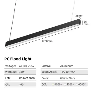 Aluminum Office Linear Light 36W 6000K Led Linear Pendant Lights Residential Decor Indoor Lighting