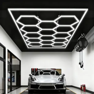 Aluminum Profile Hexagon Honeycomb LED Ceiling Light 6500K PC Cover Waterproof Energy Saving Garage Workshop Auto Detailing Bay