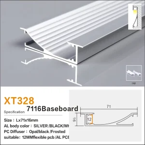 Aluminum Profiles Baseboard Light Channel Anodized Black White Surface Mount Mouldings for Office Corridor Decorative Line