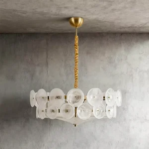 Amber Glass Stainless Steel Mid Century Modern Chandelier Pendant Light with Adjustable Height Dimmable LED for Home Office