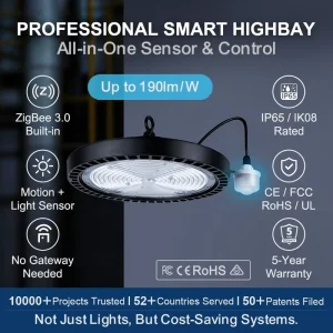 Amelech Industrial Outdoor Industry LED High Bay Light 200W with PIR Sensor High Brightness Waterproof 5-Year Warranty