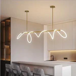 America Nordic Indoor Modern LED Pendant Lamp Golden Chandelier with Adjustable Height and Dimmable Lighting for Home