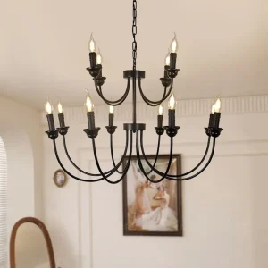American Country Home Decoration Black Metal Adjustable Height Chandelier Pendant Light Fixture Modern Decorative for Island