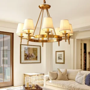 American Country Style Gold Modern All Copper Chandelier Pendant Light for Dining Room Bedroom Living Room