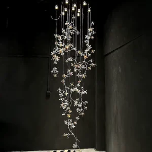 American Creative Modern Minimalist Pendant Light Flower K9 Crystal Branch Chandelier for Hotel Lobby Villa Staircase